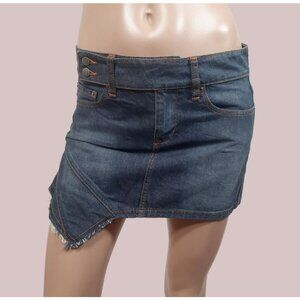 Y2K Low Rise Denim Mini Skirt Size S Asymmetric Boho Grunge 2000s